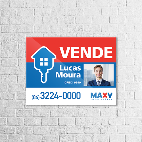 Placa para imobiliária — impresso pela Impressos Social Play, gráfica em Jacareí e São José dos Campos