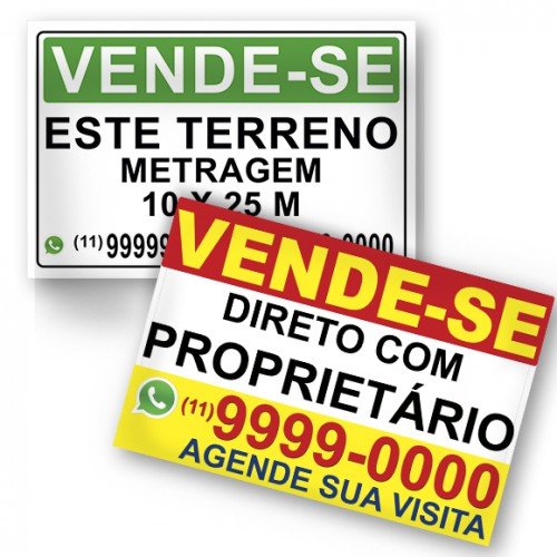 Placa de Vende-se — impresso pela Impressos Social Play, gráfica em Jacareí e São José dos Campos